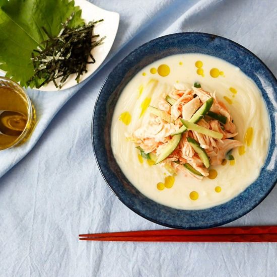 鶏ささみ入り豆乳明太子そうめん