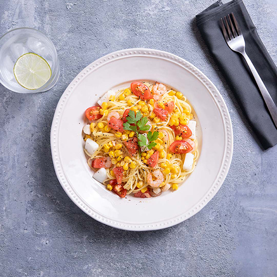 とうもろこしとグレープフルーツのパスタ