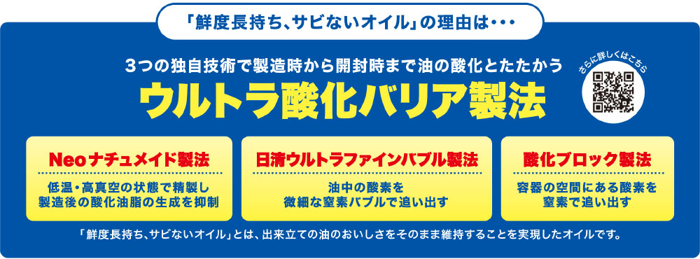 鮮度長持ち、サビないオイルの理由